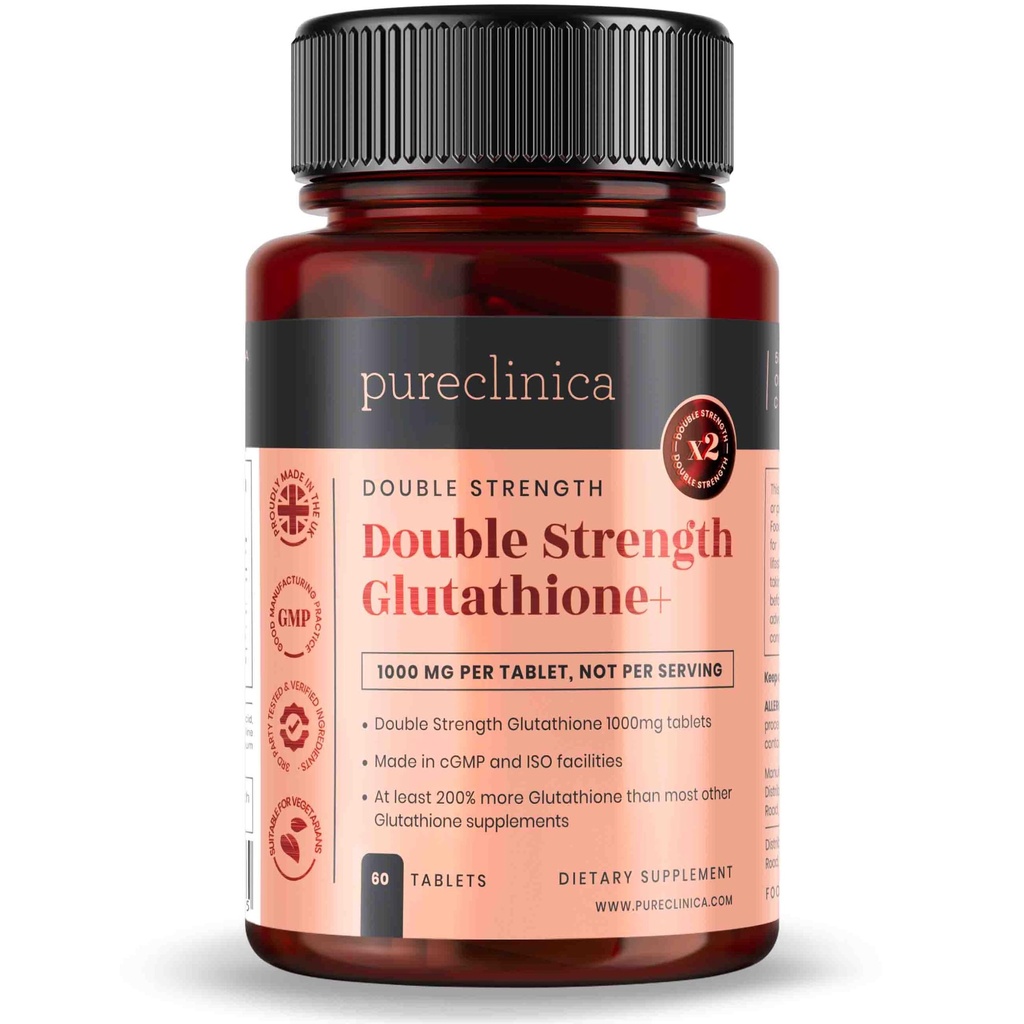 pureclinica Glutathione 1000mg x 60 compresse. con 500mg Glutathione, 300mg ALA, e 200mg Vitamina C per Tablet.