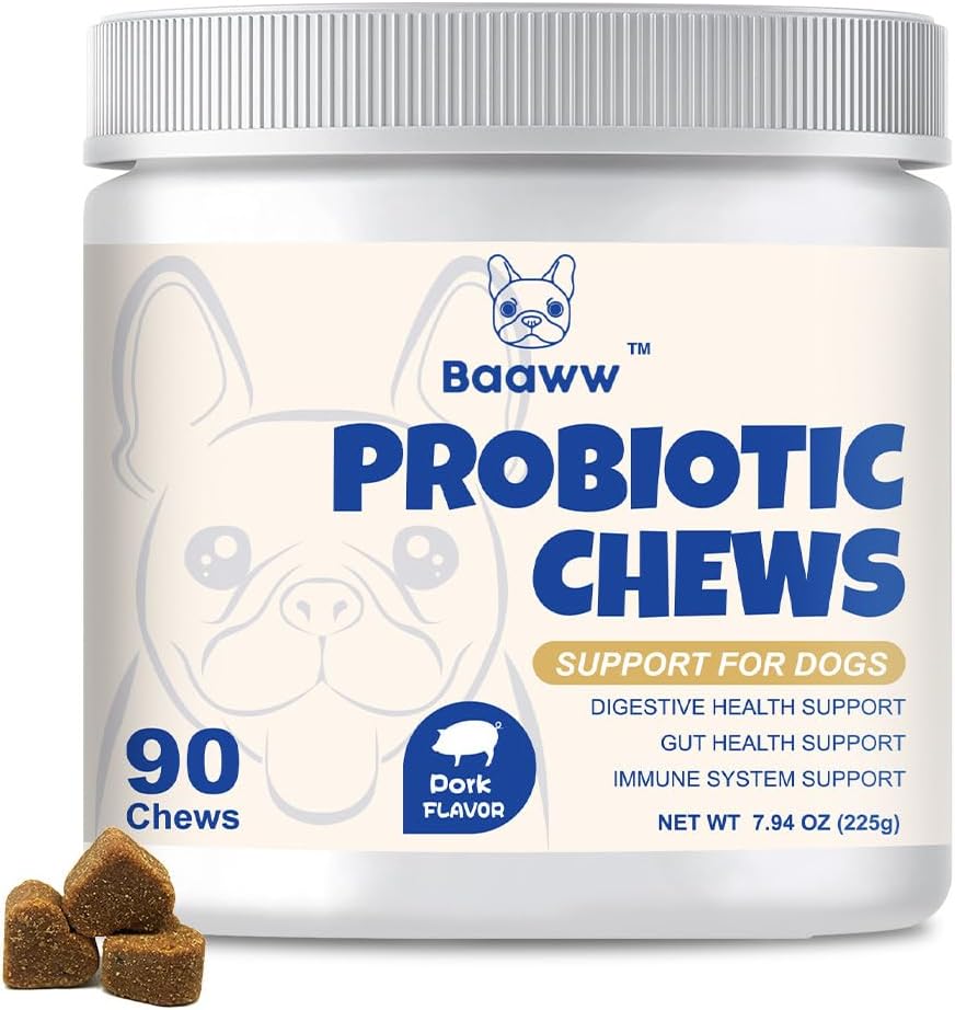 Probiotici per cani - Migliorare la pelle prurito, Orecchie, Equilibrio di lievito, Allergie, Immunità di salute, Salute del cane, Salute digestiva con prebiotici, Cani Probiotici, Ridurre diarrea, 90 Chews (Pork)
