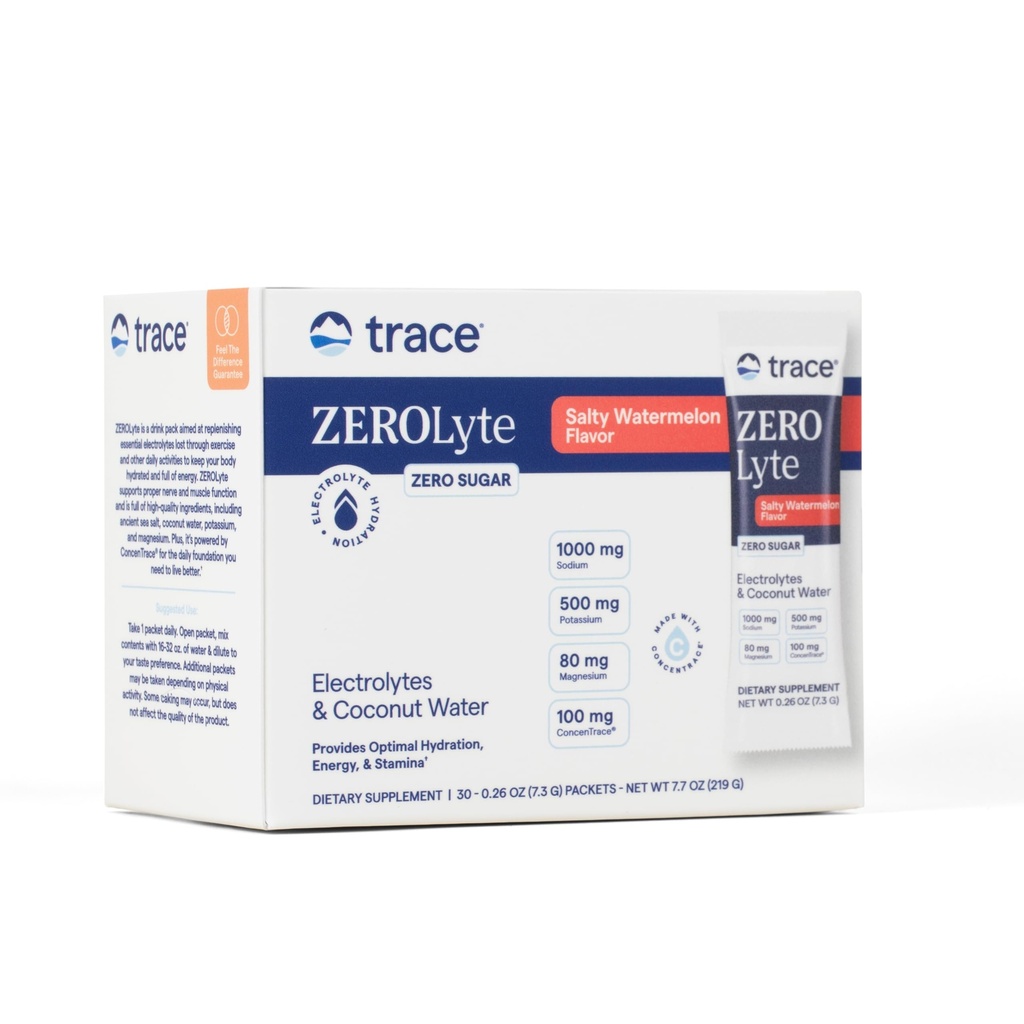 Minerali di Trace ZeroLyte - Rifornimento di Sodio & Electrolyte - Polvere di bevanda di sostegno di energia e idratazione - Supporto di Nerve & Funzione Muscolare - Acquemelon di Salty, 30 Packets (30 Serve)