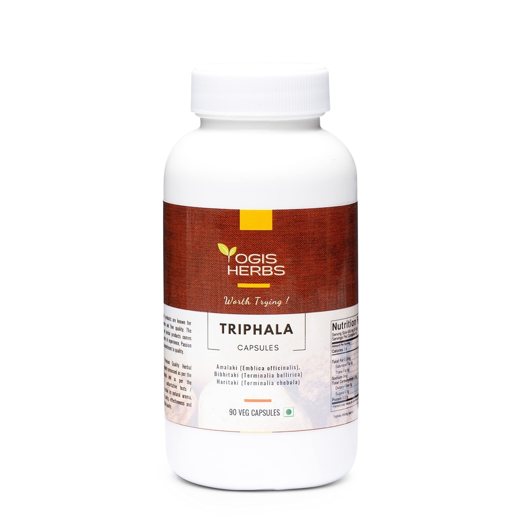 YOGIS HERBS Triphala Capsule Amalaki (Emblica Officinalis), Bibhitaki (Terminalia Bellirica) e Haritaki (Terminalia Chebula) 90 capsule di Veg