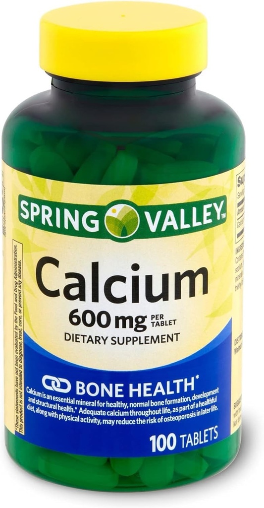 Spring Valley Calcium 600 mg, Tablets Supplemento dietetico, Bone Salute, 100 Conte +