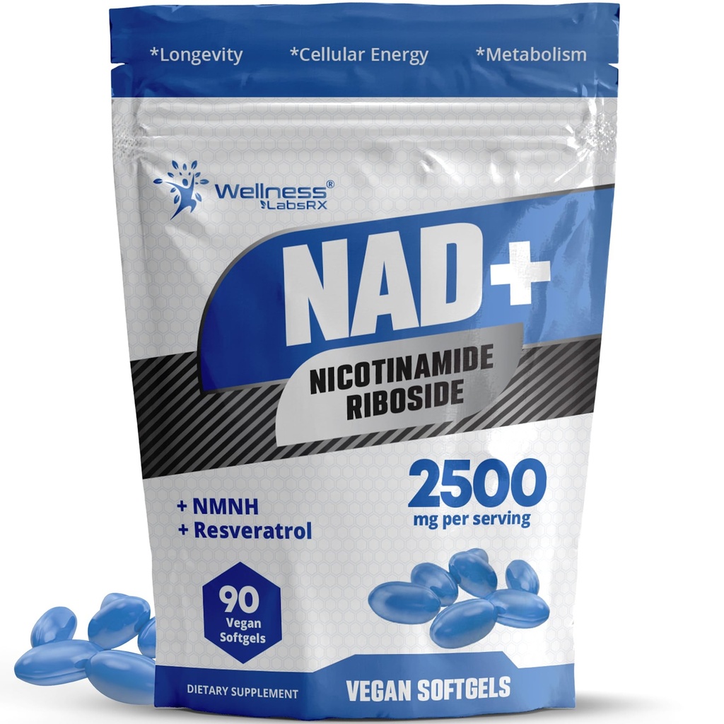 BENESSERE LABSRX Liposomal NAD+ Supplemento - Terzino Testato NAD Softgels Nicotinamide Riboside Resveratrolo - 2500mg Liposomal NAD Integratori per Donne - Supporto Longevità - Made in USA