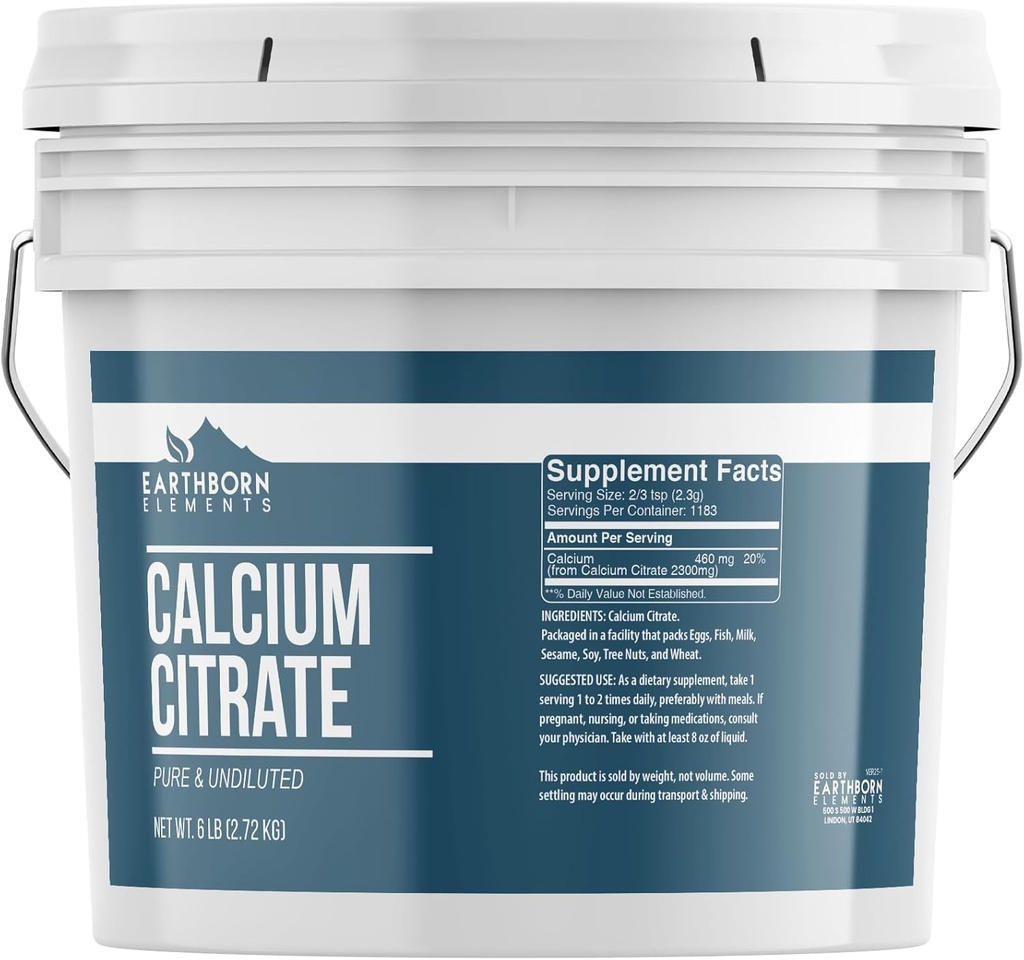 Elementi terrestri Citrato di calcio 1 gallone Bucket, Pure & Undiluted, Lab verificato (96 oncia)