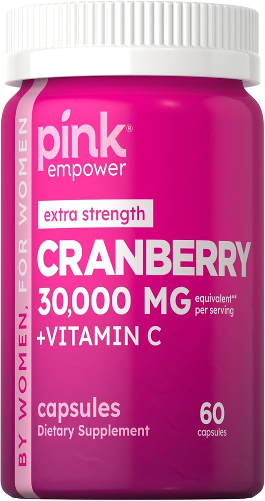 Pillole di mirtillo PINK per le donne | 60 capsule | Plus Vitamina C | Non OGM & Gluten Free Extract Supplement | Supporta la salute del tratto urinario