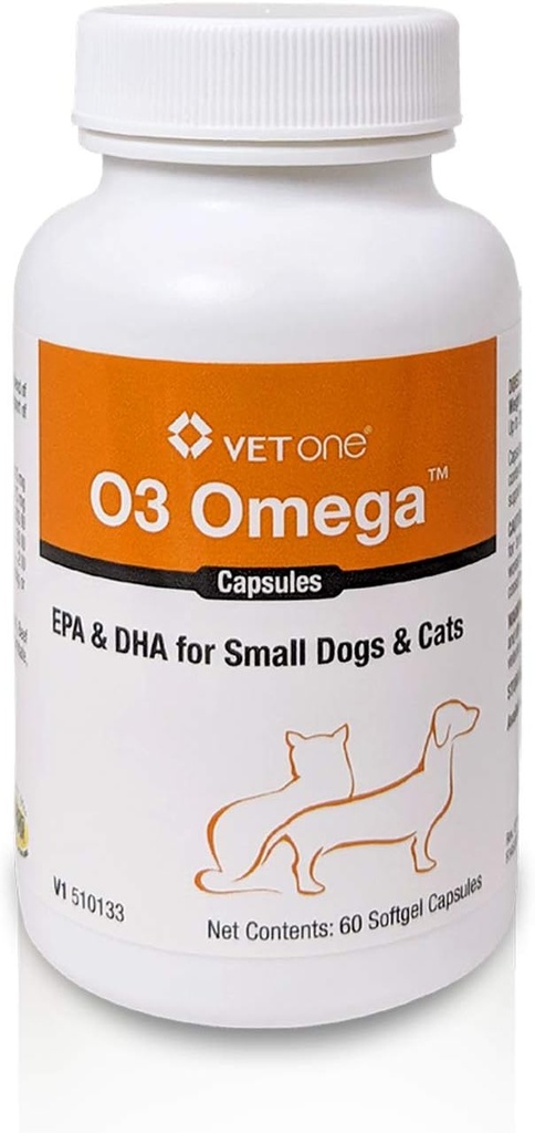 VetOne O3 Omega Soft Gel per Gatti e Piccoli Cani - Essential Fatty Acid Support - Skin & Coat Supplement - 60 Capsule