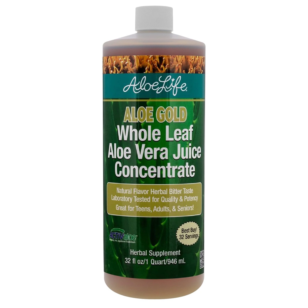 Aloe Life - Succo intero Leaf Aloe Vera, Organico Certificato, Senza Glutine (Aloe Gold, 32 oz)