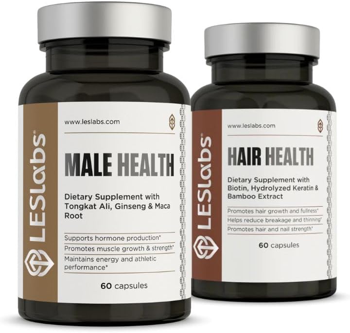 LES Labs Mature Male Bundle- Maschio Salute e capelli Salute Support Livelli di ormone maschile sano, Endurance e una grande testa di capelli