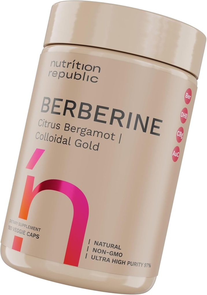 Berberina Supplemento 1500mg, Ultra High Potency Berberine Complex con Citrus Bergamot, Oro Colloidale & Berberina Hcl, Integratore Diidrobertina