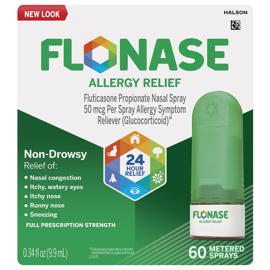 Spruzzo nasale dell'allergia di allergia di Flonase, 24 ore Medicina dell'allergia non dorsale, spray nasale misurato - 60 spray