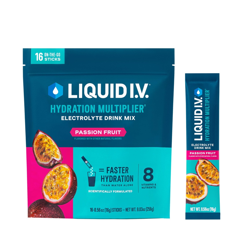 Liquido I.V.® Hydration Multiplier - Frutta della Passione | Miscelatore per bevande a polvere elettrolita | 1 Confezione (16 Serve)