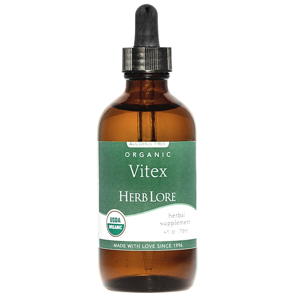 Herb Lore Vitex Tincture - USDA Organic Chasteberry Extract Supplemento per le donne - Alcol Free Chaste Tree Supplement - Vegan Drops 4 Fl Oz