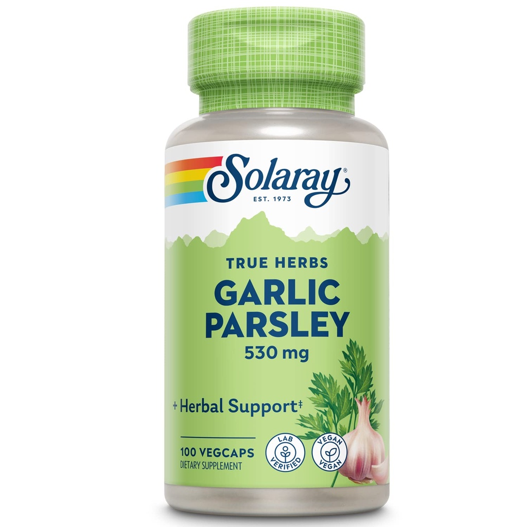 SOLARAY Aglio Bulb & Parsley Leaf 530mg | Cardiovascolare sano e sistema immunitario Funzione di supporto | Non-GMO, Vegan & Lab verificato | 100 VegCaps
