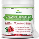 Zazzee D-Mannose Powder Plus, 2000 mg, 67 Serve, Potent & Fast-Acting, Plus 5 miliardi di CFU Probiotici e puro succo di mirtillo, Kosher, Scoop gratuito, 6.5 Oz, Senza glutine, Non OGM All-Natural
