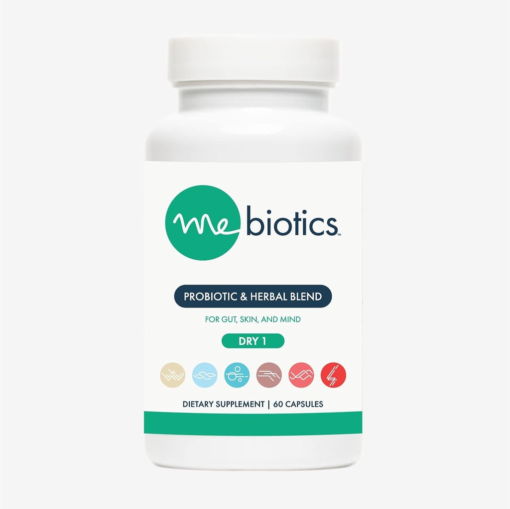 Microbiome Labs Mebiotics Probiotics & Herbal Supplement Dry 1 - Lactobacillus Rhamnosus + Lemon Balm per la pelle + Gut Health - Probiotici orali per sostenere il fegato, mente, & pelle (60 capsule)