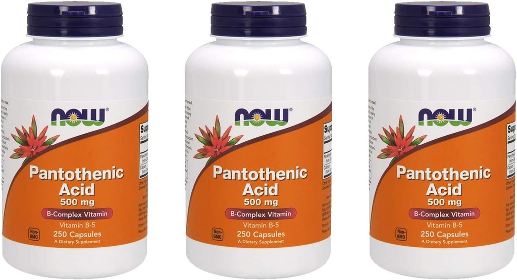 NOW Foods Acido pantotenico 500 mg, 250 capsule (3 confezione)