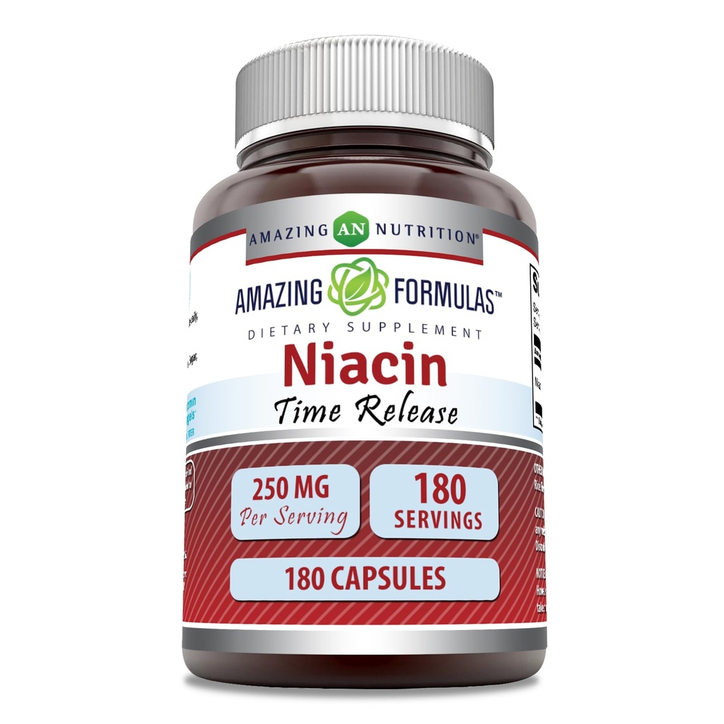 Incredibile Formulas Niacin (Vitamin B3) 250 mg 180 Capsule Supplemento | Non OGM | Gluten Free | Made in USA