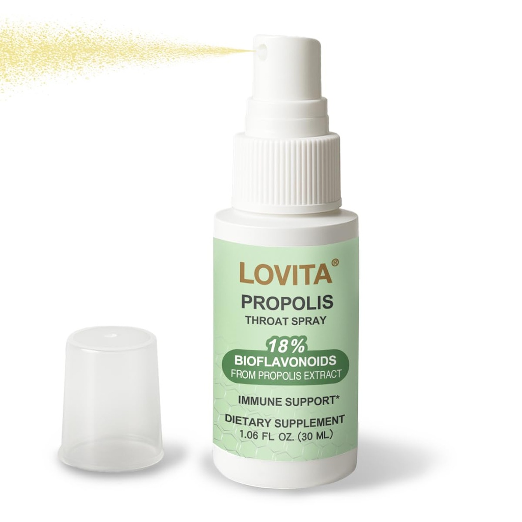 Lovita Bee Propolis Throat Spray, 18% Bioflavonoidi, Alcol-Free, Supporto Immune, Trucco Soothing, Antiossidante, Gusto Gentle, 1 Fl Oz (Pack of 1)