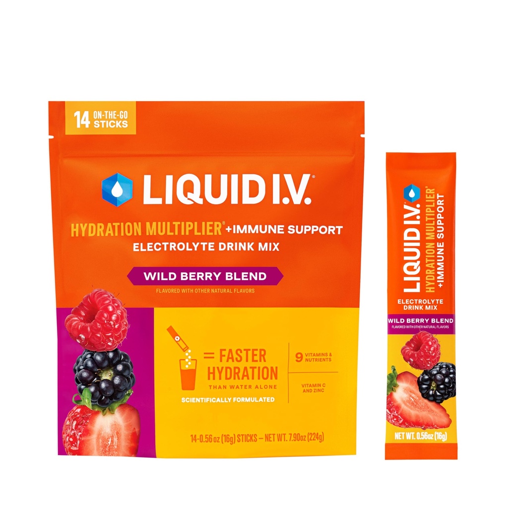 Liquid I.V.® Hydration Multiplier +Immune Support - Wild Berry Blend | Electrolyte Powder Drink Mix | 1 Pack (14 Serve)