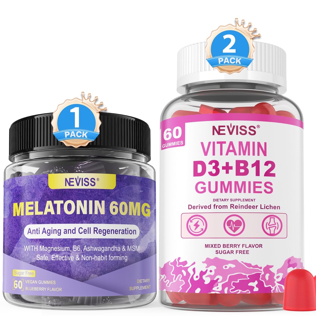NEVISS Melatonina, Vitamina D3 + Vitamina B12 Gummies