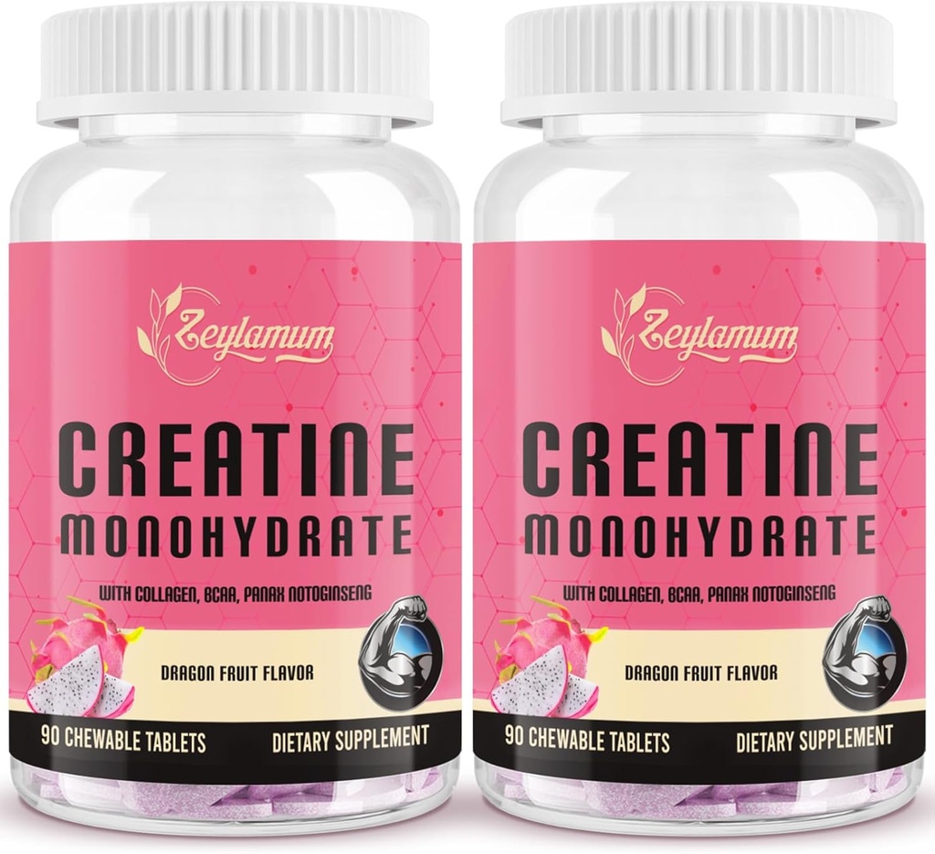 Creatina per le donne | con collagene idrolizzato, BCAA | 3G Creatine Chews for Women Booty Gain, muscolare magra, recupero & energia, Vegan, Sugar Free Creatine, alternativa polvere, 60 Servings