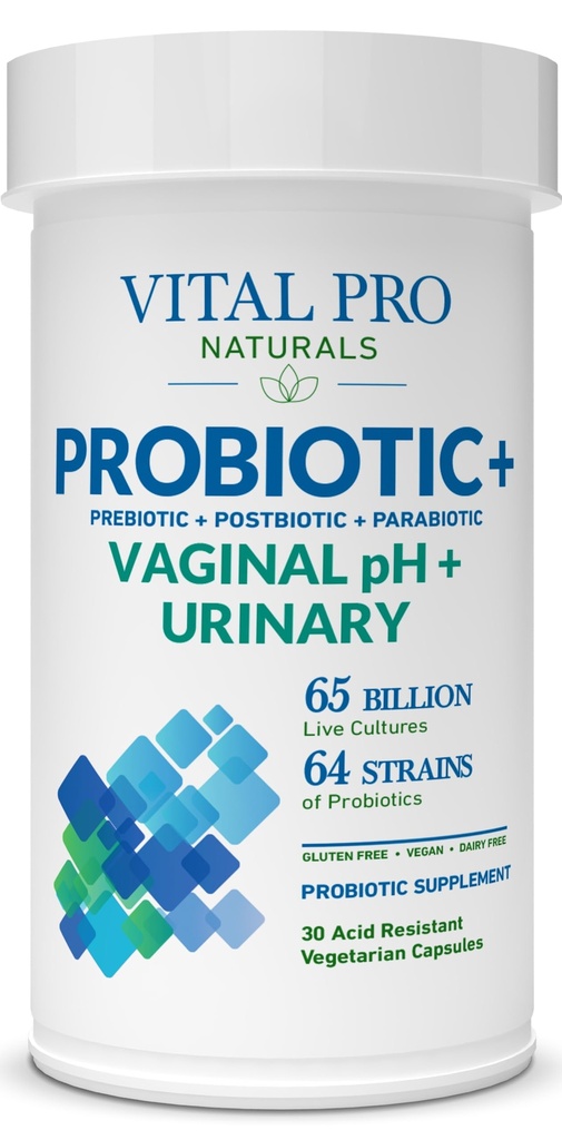 Vital Pro Naturals - pH vaginale & Probiotici urinari + Prebiotici, Postbiotici, Parabiotici, 4-in-1 Supplemento per le donne, alta potenza, 64 Strains, digestivo, vaginale, urinario, salute immunitaria, 30 ct