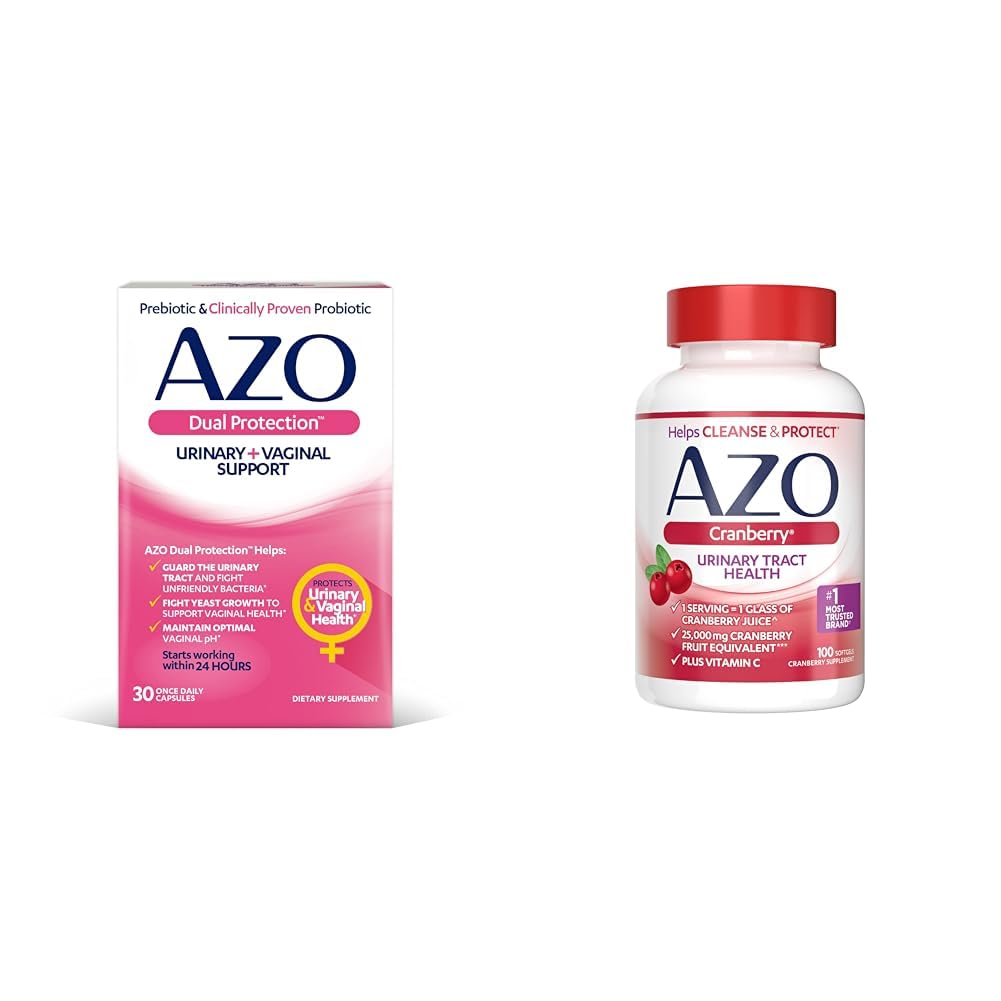 AZO Dual Protection | Supporto urinario + vaginale* | Prebiotic Plus clinicamente provato Probiotico femminile | inizia a lavorare entro 24 ore | Non OGM | 30 Conte & Cranberry Urinary Tract Health Supplement