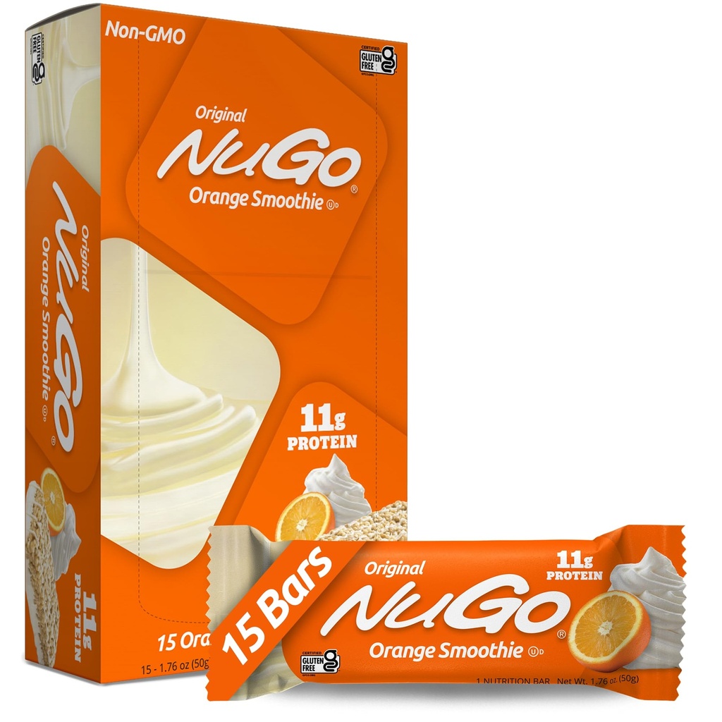 NuGo Protein Bar, Smoothie arancione, 11g Protein, Gluten Free, 15 Conte