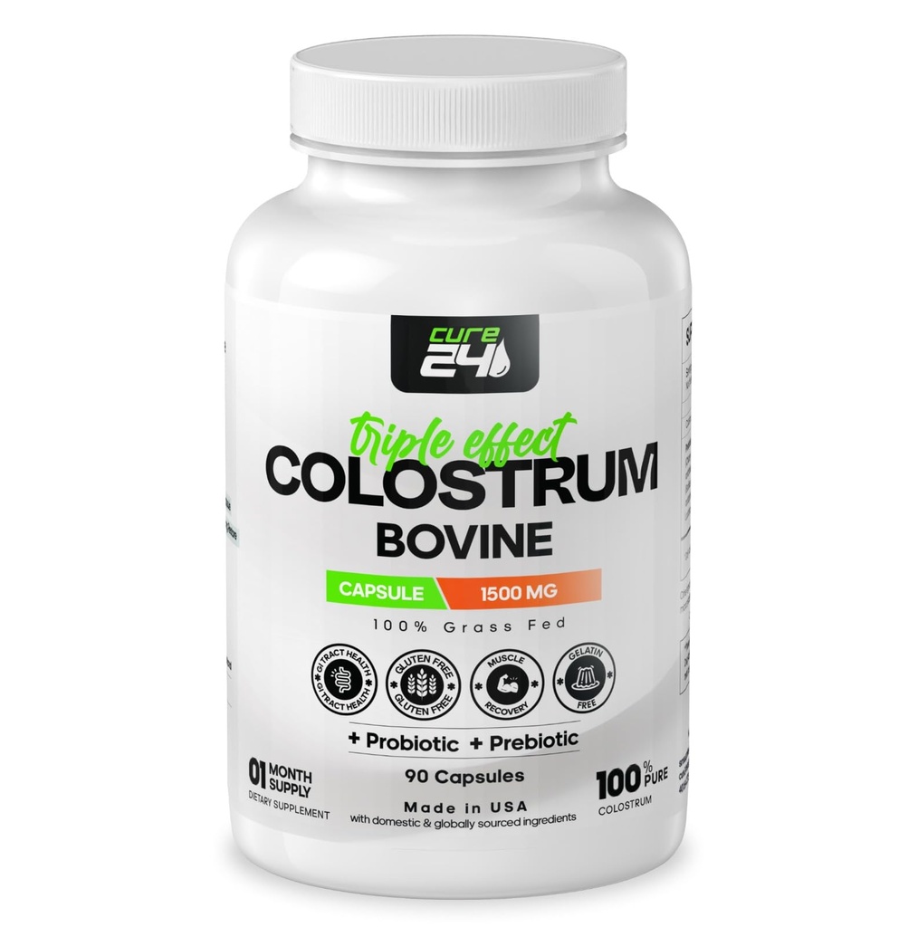 Bovine Colostrum X3 Capsule Supplemento per gli esseri umani, 100% pura erba naturale Fed Superfood, High IgG, Plus Probiotic & Prebiotic, Made in USA