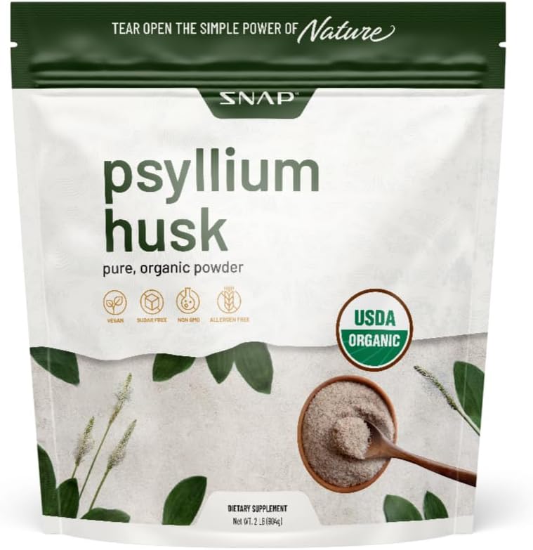 Supplementi di scatto Psyllium Husk USDA polvere organica, supporto Gut sano, sistema digestivo pulito, aiuta la salute digestiva, non OGM, polvere organica pura, 2LB