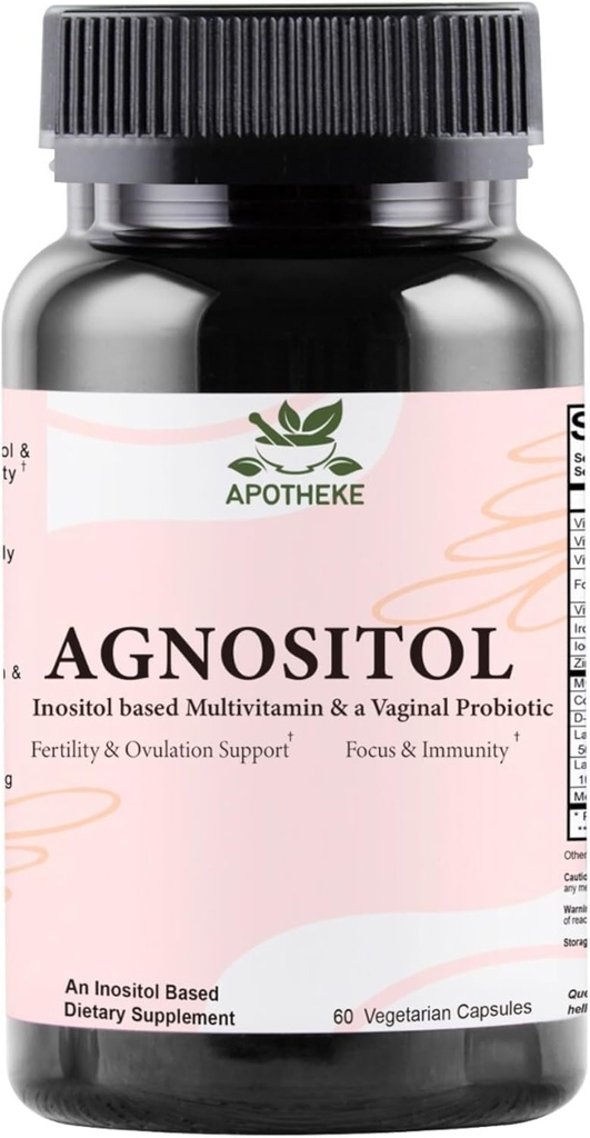 Vitamina Prenatale AGNOSITOL, Probiotico Vaginale con Bacteria SMART, Fertilità, Supporto Ovulazione e PCOS, Integratore di salute dell'ormone e dell'equilibrio vaginale. Inositolo 40:1, Acido Folico, Vitamine D3 B6/1
