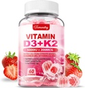 Vitamina D3 K2 Integratore per Adulti - Vitamina D3 5000 IU + K2 200 mcg - VIT D3 K2 Gummies con Calcio 600mg Magnesio Zinco & Vitamina C per Donne Uomini - Supporti B0ne, Immune Muscolare