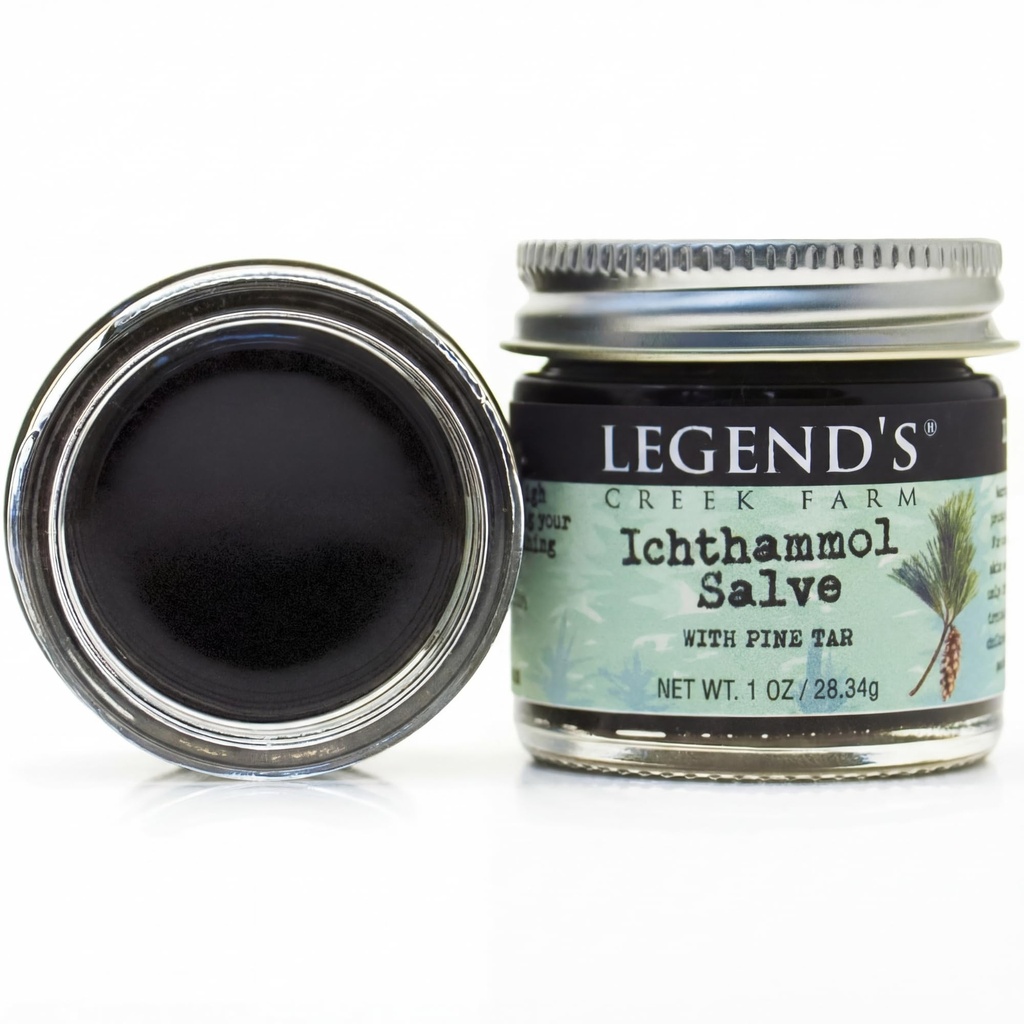 Legend's Creek Farm Herbal Salve - Guarigione con 20% Ichthammol Drawing Salve - Balm naturale per Stings, & Splinters - 1 oz - Fatto a mano in USA (Ichthammol Pine Tar)