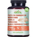 5 in-1 capsule di cannella di Ceylon organici con Berberina, aglio, curcuma, pepe nero Estratto pillole