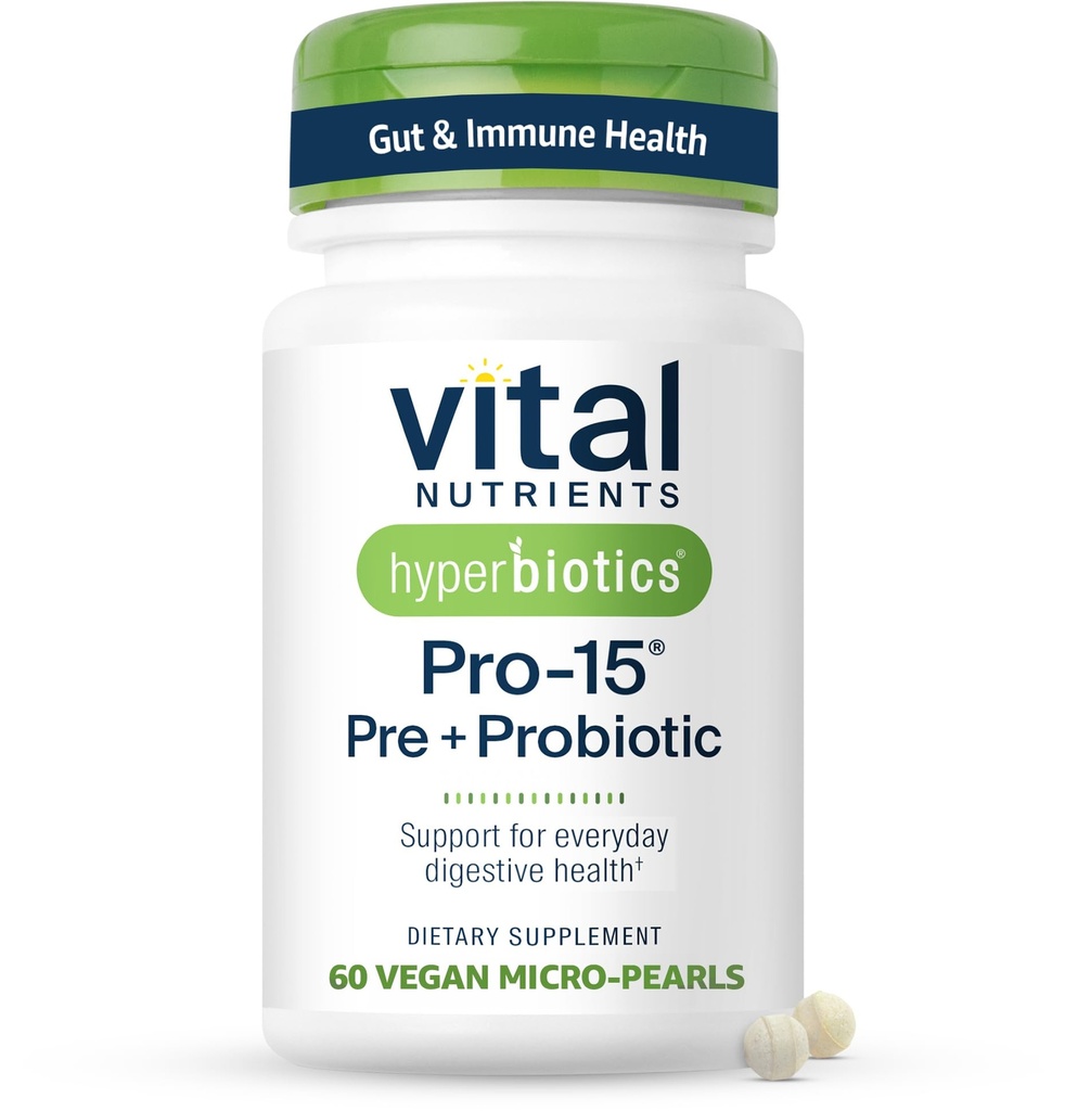 Iperbiotici Vital Nutrients Pro-15 Prebiotics and Probiotics for Women and Men | 15 Science Backed Strains | Supports Occasional Constipation, Diarrhea, Gas & Bloating | 60 Vegan Time Release Pearls