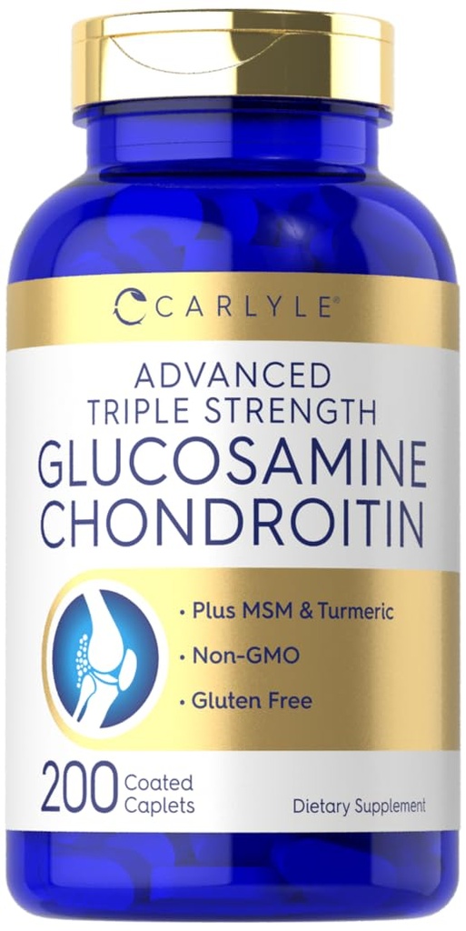 Carlyle Glucosamine Chondroitin MSM Turmeric | 4050 mg | 200 Count | Advanced Triple Strength Supplement | Non OGM & Gluten Free