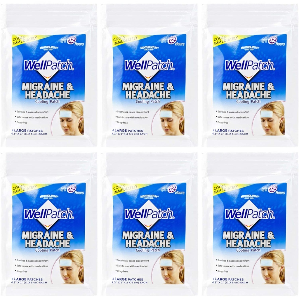 WellPatch Cooling Headache Pads, Migraine 4 Pads in un pacchetto. (Pacchetto di 6)= 24pad