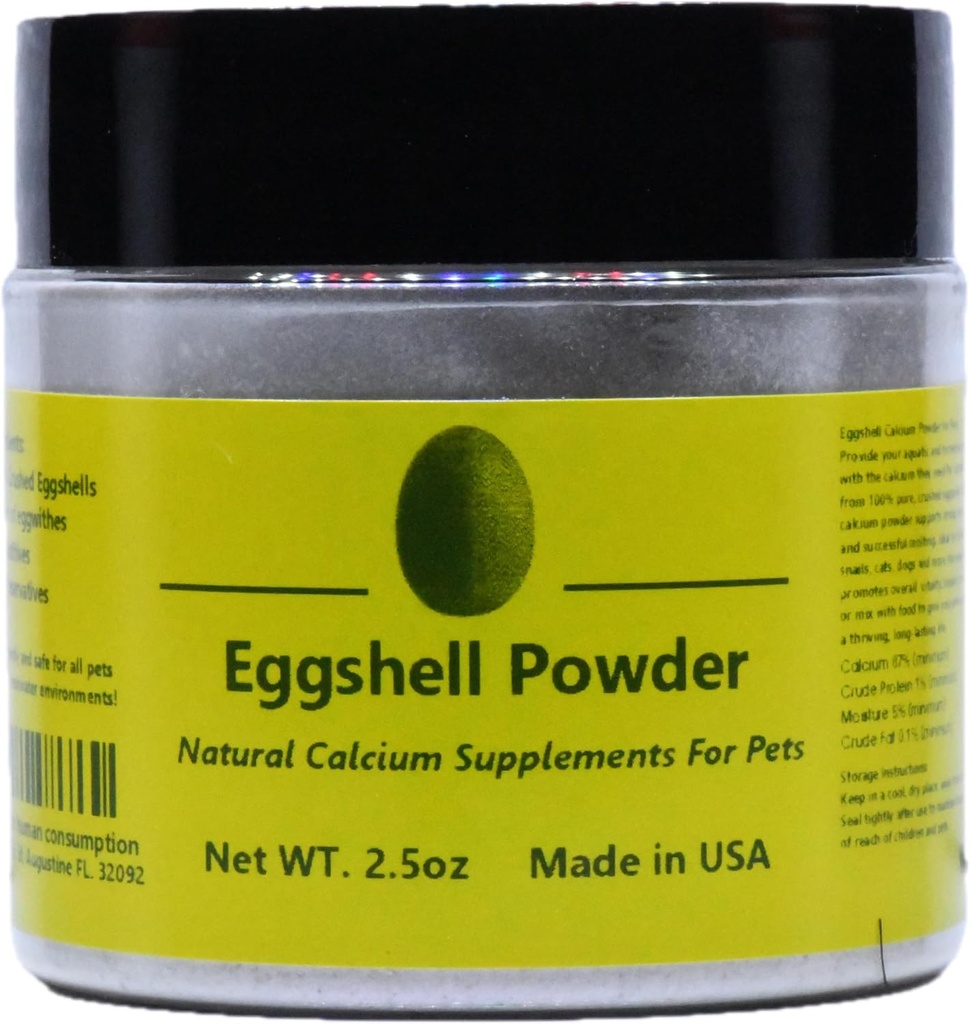 2.5oz Pure Eggshell Calcium Supplemento per gli animali domestici - Fonte naturale del calcio da vera uovo Adatto per acquari, gamberetti, lumaca, crostacei, invertebrati, cani, gatti e altri animali