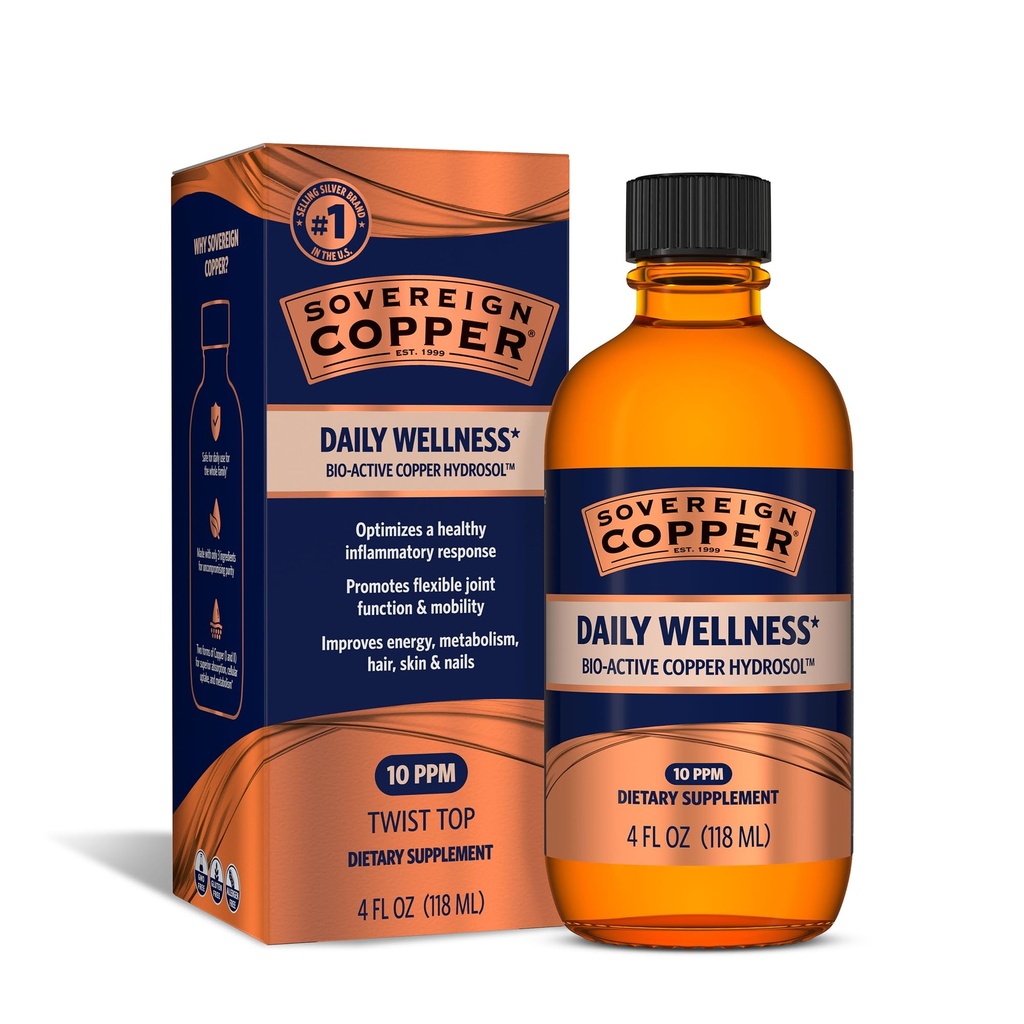 Sovrano Bio-Active Copper Hydrosol - Biodisponibile Copper Liquid Supplemento per Adulti e Bambini con Idrosol Argento per Capelli, Pelle e Unghie - 4 fl oz (118 mL)
