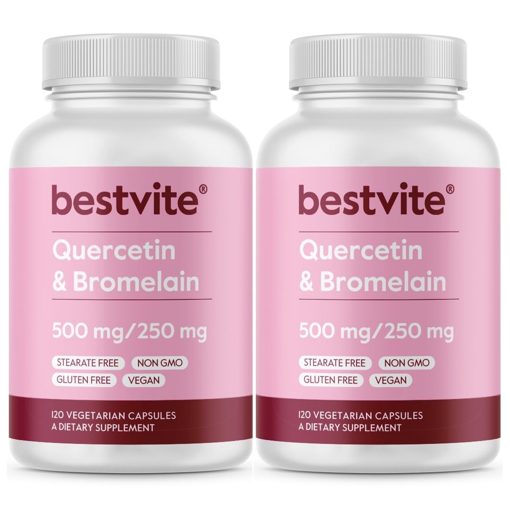 BESTVITE Quercetin with Bromelain 500mg/250mg (240 Vegetarian Capsules) (120 x 2) - No Stearates - No Silicon Dioxide - Vegan - Non GMO - Gluten Free