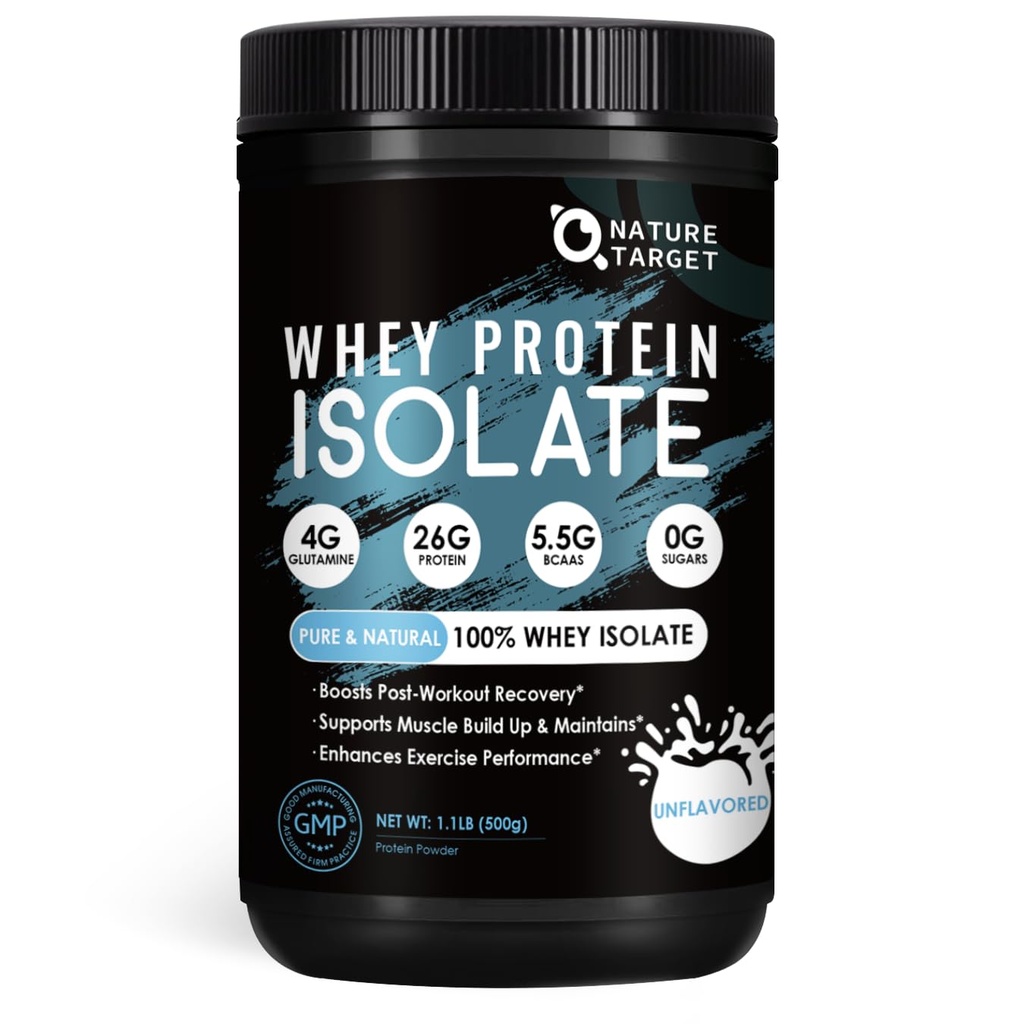 NATURE TARGET Unflavored Whey Protein Isolate - 26g Protein, 0g Sugar, Keto Friendly - No rBGH, Grass Fed - Perfetto per Caffè, Cuocere & Smoothies - 1.10 LB (16 Servings)