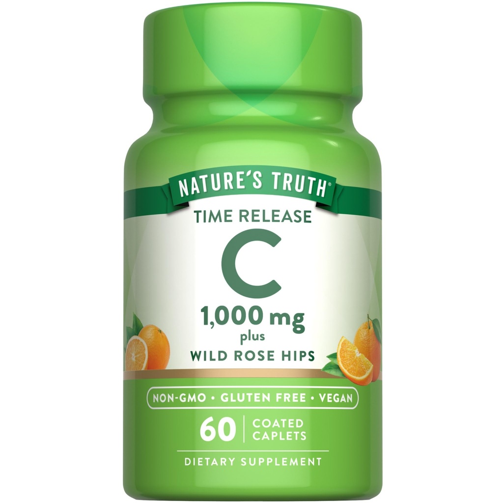 Vitamina C di Verità della Natura con Rose Hips 1000mg | 60 Caplets ricoperti | Vegan, Non OGM & Gluten Integratore Libero