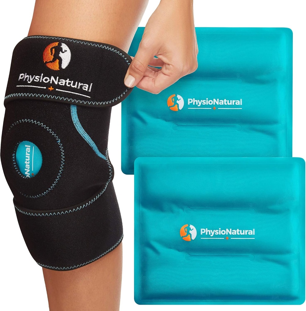 Pacchetto di ghiaccio PhysioNatural per il sollievo del dolore del ginocchio, Avvolto di ghiaccio del gel riutilizzabile per lesioni delle gambe, gonfiore, chirurgia di sostituzione del ginocchio, terapia di compressione fredda per l'artrite, Meniscus Tear e ACL
