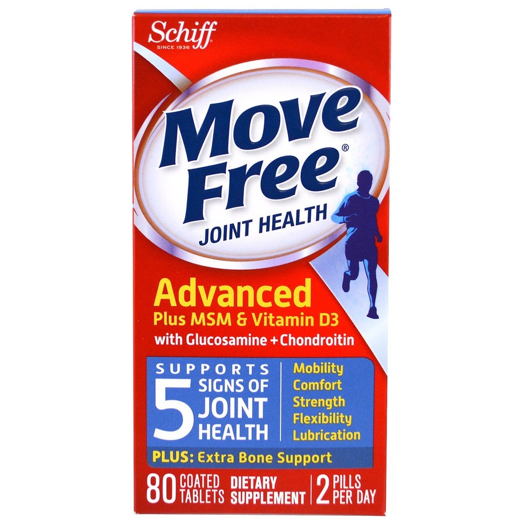Move Free Glucosamine and Chondroitin Plus MSM & D3 Advanced Joint Health Supplement Tablets, (80 Count in A Box), Supporta mobilità, comfort, resistenza, flessibilità e lubrificazione* (Pack of 3)