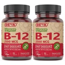 DEVA Vegan Vitamine B-12, Alta Potenza 2500 mcg B12, Dissolve veloce, Sublingual, 90 compresse (Pack of 2)