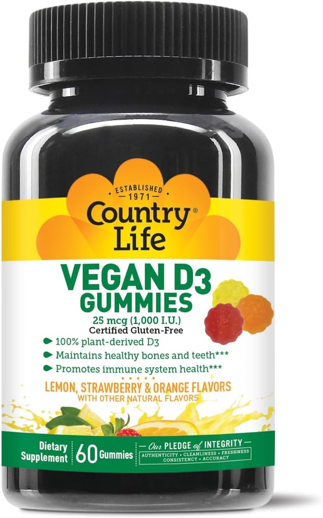 COUNTRY LIFE Vegan D3 Gummies, 60 Conte