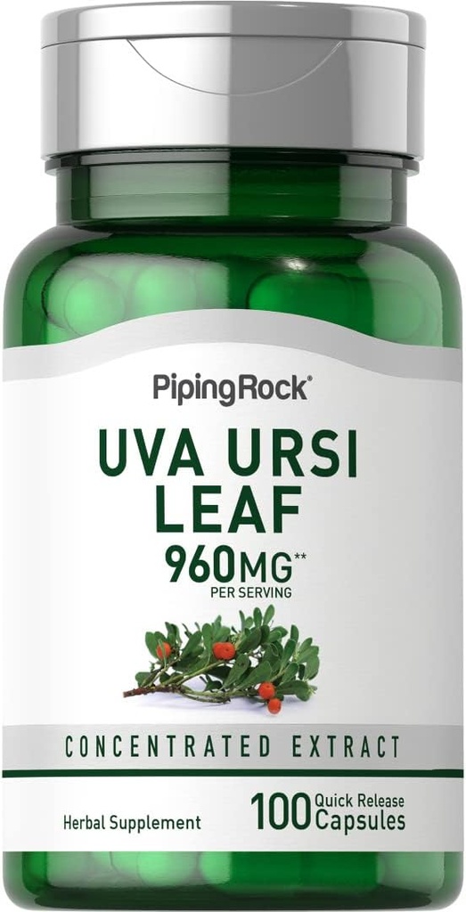 Piping Rock Uva Ursi Capsule | 960mg | 100 pillole | Herb Leaf Extract Supplement | Non-GMO, Gluten Free