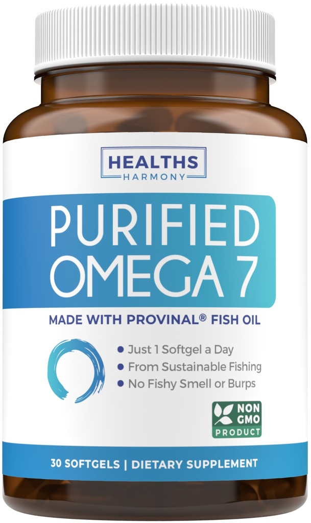 Omega 7 supplemento per le donne e gli uomini - ad alta potenza e purezza Palmitoleic acido grasso Fish Oil Supplemento da brevetto Provinal con acido palmitico più basso - Sostenibilmente Fonte (1 mese di fornitura)