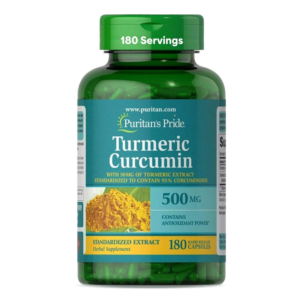 Puritan's Pride curcurico curcumina 500mg, standarized al 95% Cucuminoids, supplemento dietetico per la salute antiossidante, 180 Radpid rilascio capsule