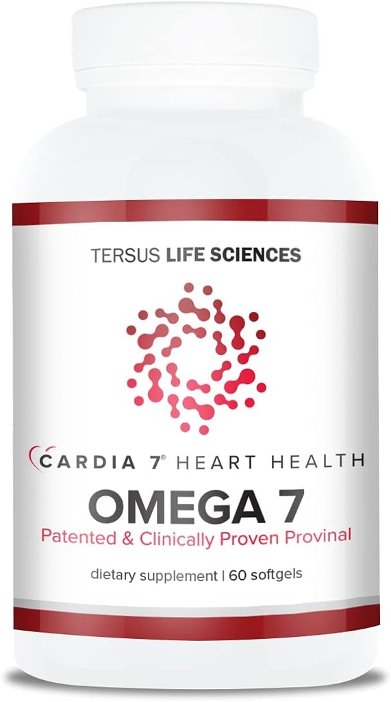 Cardia 7 Heart Health Omega 7 - che contiene brevetto Provinal Purified Omega 7 acidi grassi - No Fish Smell o Burp-Back - 60ct Soft Gels