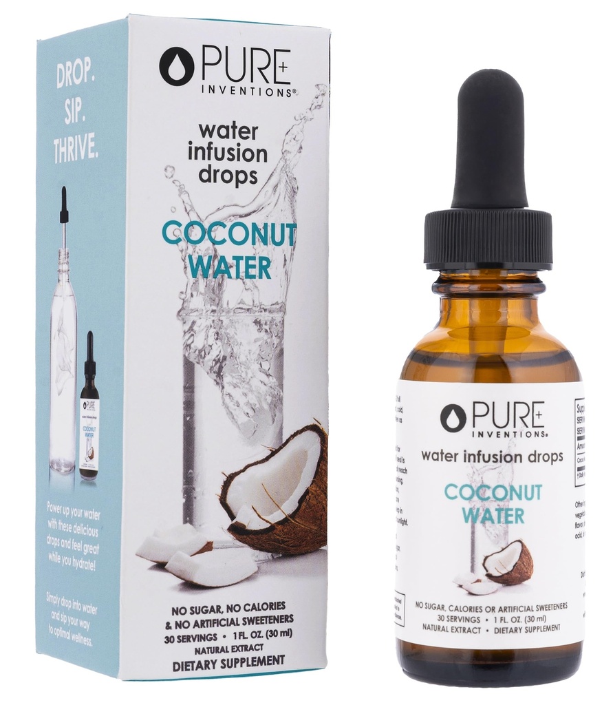 Invenzioni pure Acque di cocco - Gocce di potenziamento dell'acqua - Idratazione elettrolita - No Zucchero, Calorie, o Dolcificiali - 30 Serve, 1 oz